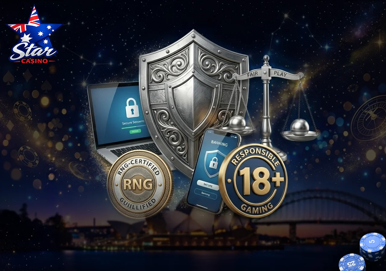 Cyber security shields and fairness certification badges.